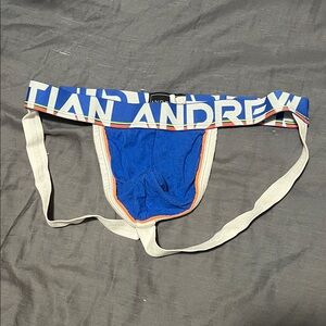 Andrew Christian Blue and White Briefs with Orange Trim